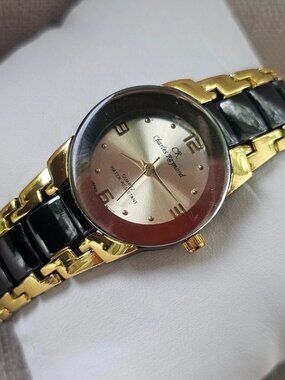 CR Charles Raymond Ladies Wristwatch Black Gold Tone Watch Analog Quartz Watch